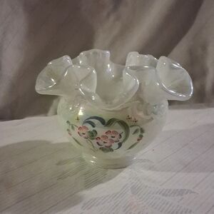 FENTON Opalescent  floral heart decoration by C GRITTH